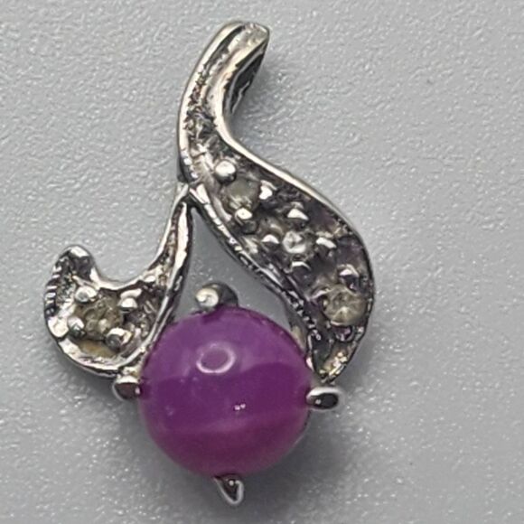 Sterling Silver Pink Star Sapphire & Clear Sapphire Pendant - Picture 1 of 3